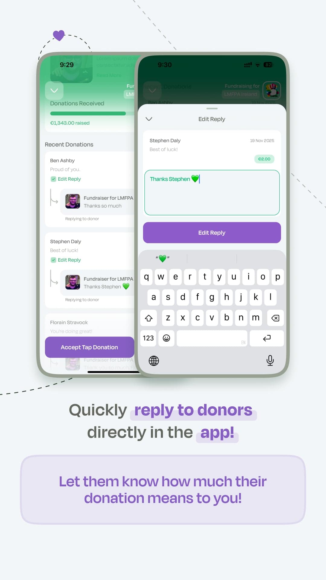 Reply to donors directly in the iDonate Tap app
