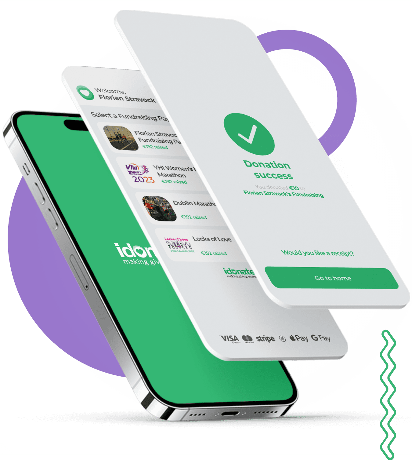 Two phones completing a contactless donation with the iDonate Tap app